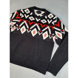 Lucky Brand Chunky knit Sweater L Fair Isle Charcoal‎ Red White Granpd Cottage